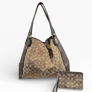 Coach Edie 31 Shoulder Bag & Matching Signature Wristlet Set - Khaki/Brown